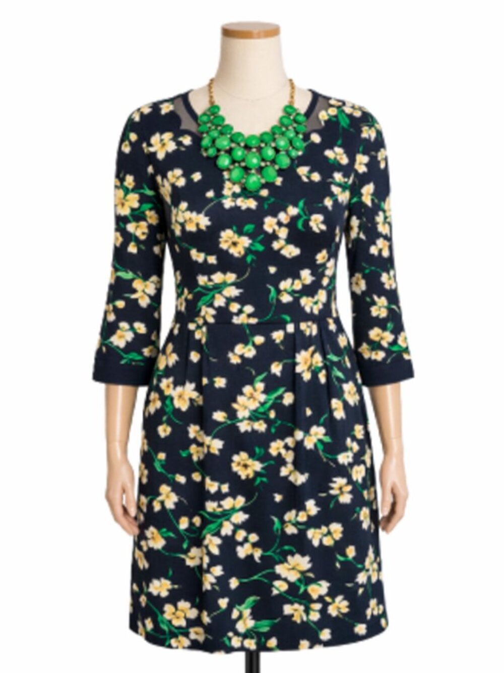 Finmei Navy Floral Shift Mini Dress 3/4 Sleeve Office Chic Mod 1960s XL Brunch